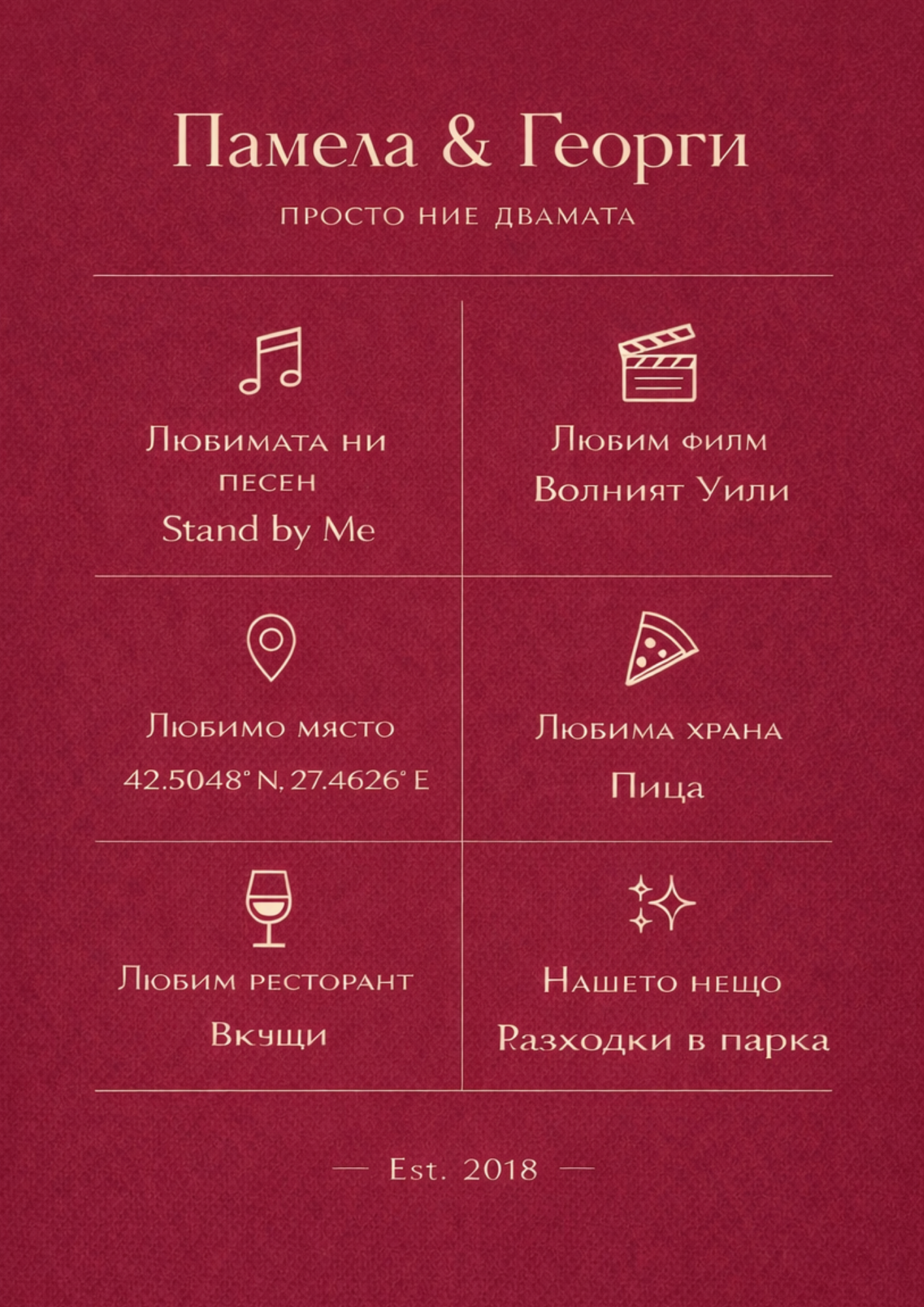 „Просто ние двамата“ – персонализиран постер